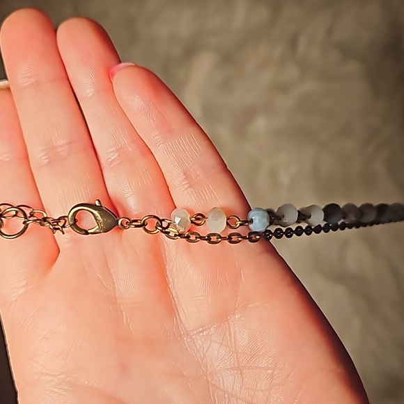 Layered Necklace Set with Tassel Charms – 12” & 21” Blue/Gray - Picture 5 of 5